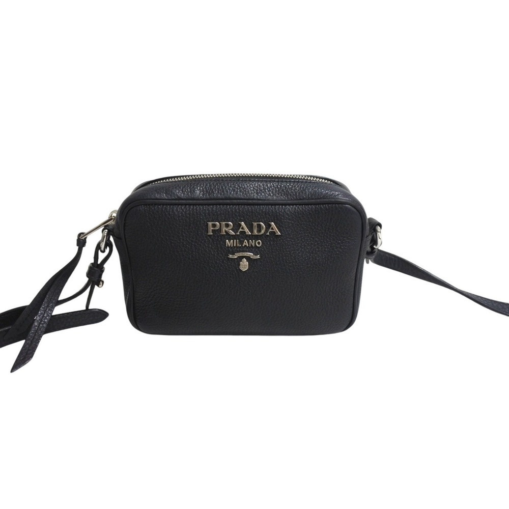 Prada camera leather bag Vitello Phenix versatile black crossbody